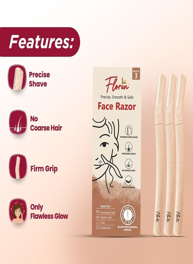 Floren Face Razor for Women (pack of 3) & Disposable body razor (pack of 5) | Instant & Painless Hair Removal | Travel Friendly | Salon like Glow - Image 3
